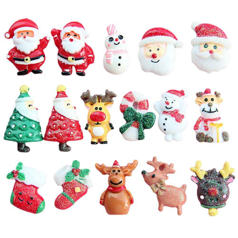Fiasrel 16pcs/set Christmas Resin Molds Keychains Phone Case Mini Bracelet Refrigerator Sticker Resin Pendant Resin Charms
