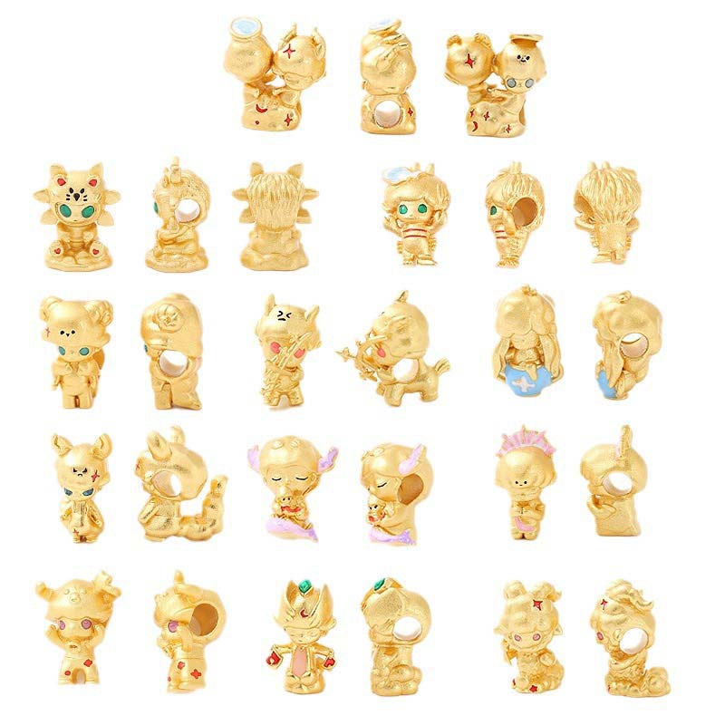 fiasrel 1bundle Sweet 12 Zodiac Gold-Filled Beaded Charms - High Color Retention DIY Bracelet Making 