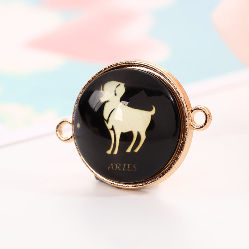 fiasrel 1bundle 12 Zodiac Black Resin Cabochon Pendants - Vintage Glass Charm Beads for DIY Bracelet Making