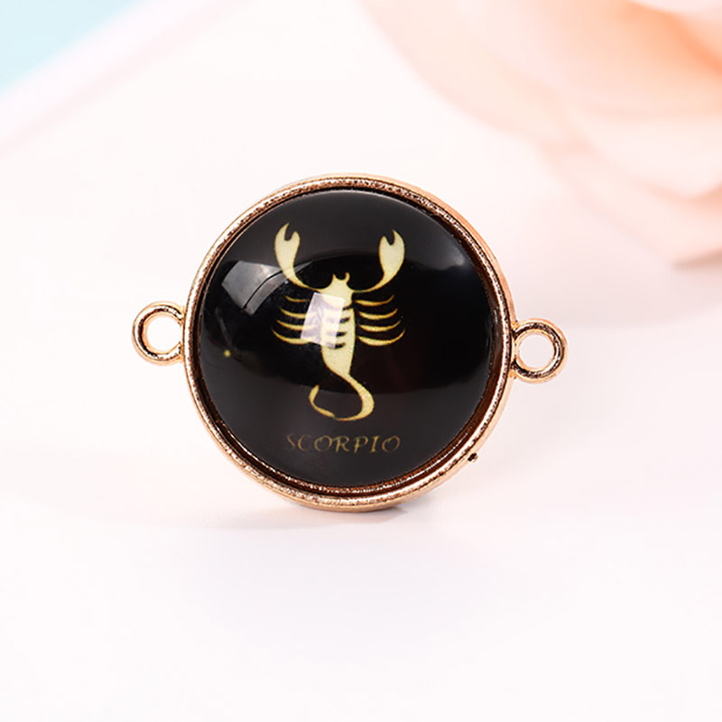 fiasrel 1bundle 12 Zodiac Black Resin Cabochon Pendants - Vintage Glass Charm Beads for DIY Bracelet Making