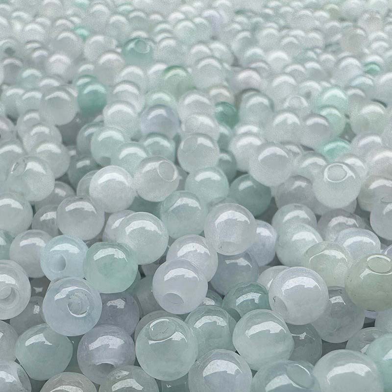 fiasrel 1bundle 6mm Icy Jadeite Loose Beads Large Hole Round Beads for DIY Bracelet Ends & Necklace Making