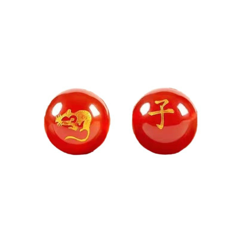 fiasrel Chinese Zodiac Lucky Beads Gold Foil Red Agate Birth Year Protection Beads Spiritual Jewelry Making Supplies Feng Shui Mala Beads for DIY Craft
