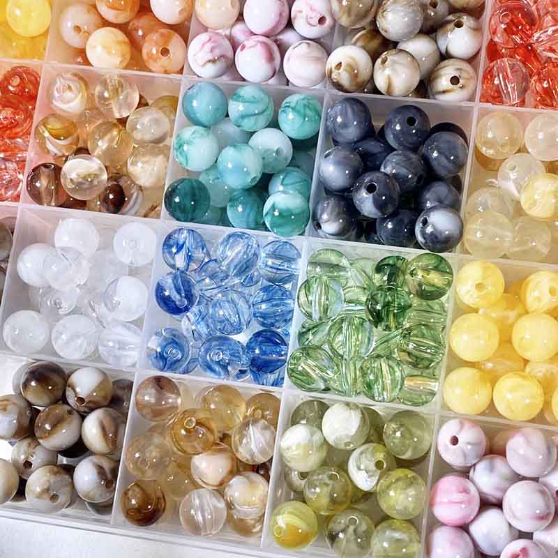 10mm Resin Imitation Natural Stone Round Beads Faux Crystal Loose Beads for DIY Handmade Stringing Bracelet Necklace Craft Supplies
