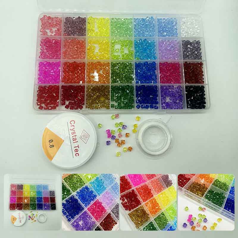 fiasrel 1bundle 28-Color Pointed & Faceted Bead Set Crystal Glass-Cut Acrylic Beads for DIY