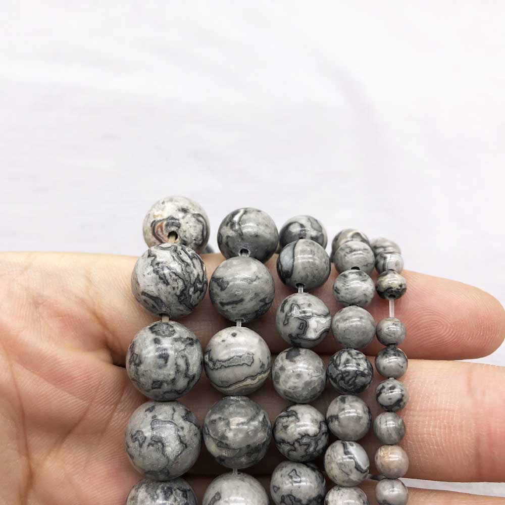 fiasrel 1bundle4-12mm Raw Matte Striped Map Stone Loose Beads DIY Handmade Round Beaded Bracelet Accessories & Earrings