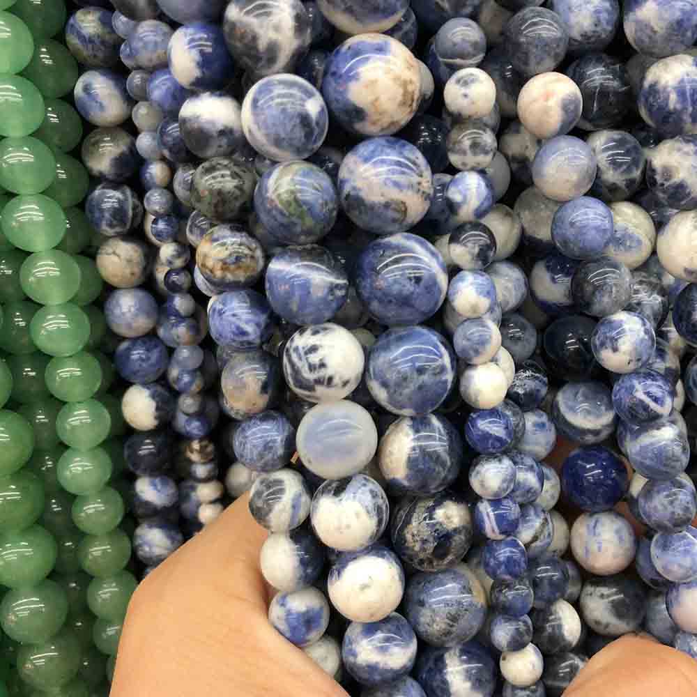 fiasrel 1bundle4-12mm White Veined Blue Linen Stone Loose Beads DIY Handmade Round Beaded Chain Women's Jewelry Set Necklace & Earrings