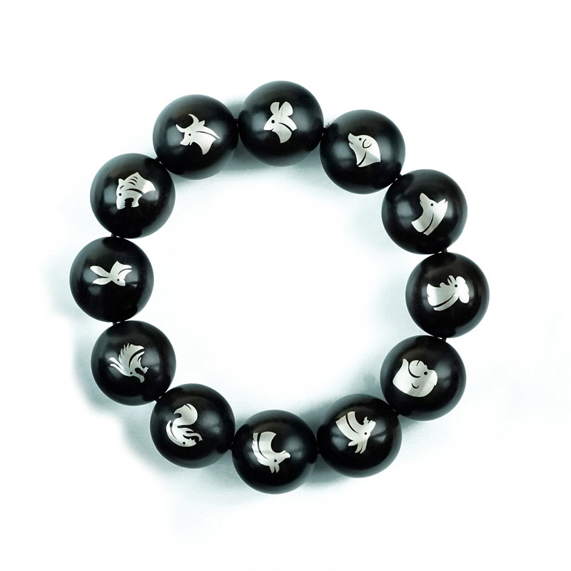 fiasrel 1bundle Black Wood Inlaid Silver Zodiac Animal Beads – Loose Beads for Bracelet Making