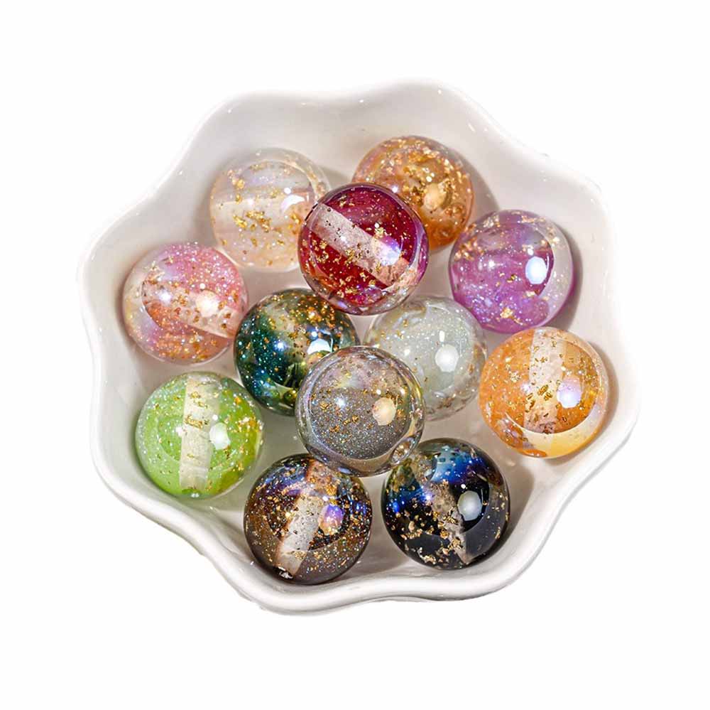 fiasrel 1bundle Gold Foil Round Beads - Loose DIY Beads for Bracelet, Necklace, Phone Charm & Keychain Jewelry