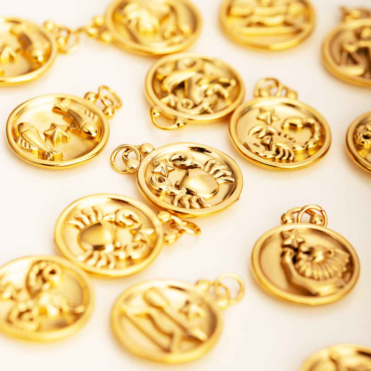 fiasrel 1bundle Stainless Steel Zodiac Charms – 18K Gold Plated Color-Preserving DIY Pendant/Titanium Steel Necklace