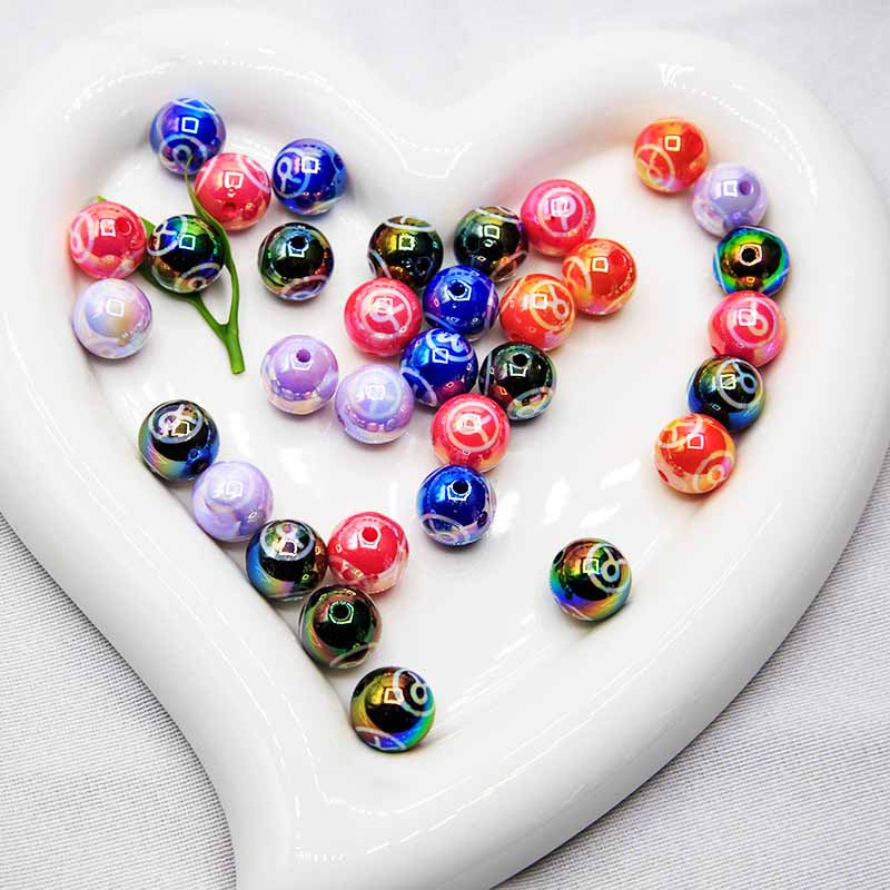 fiasrel 1bundle 16mm Acrylic Printed Beads – Twelve Zodiac Signs Printed Beads, Handmade Beaded Phone Strap Keychain Accessories