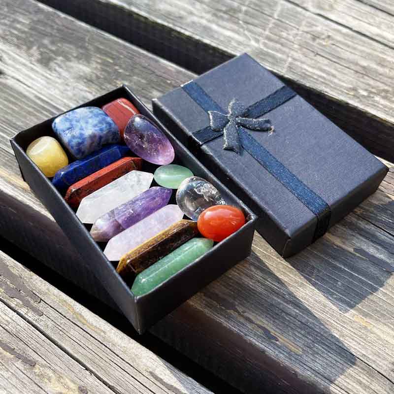 fiasrel Hexagonal Chakela Crystal Set – Lapis Lazuli, Double-Terminated Stone, Tiger's Eye, Amethyst & Rose Quartz Gemstone Crafts