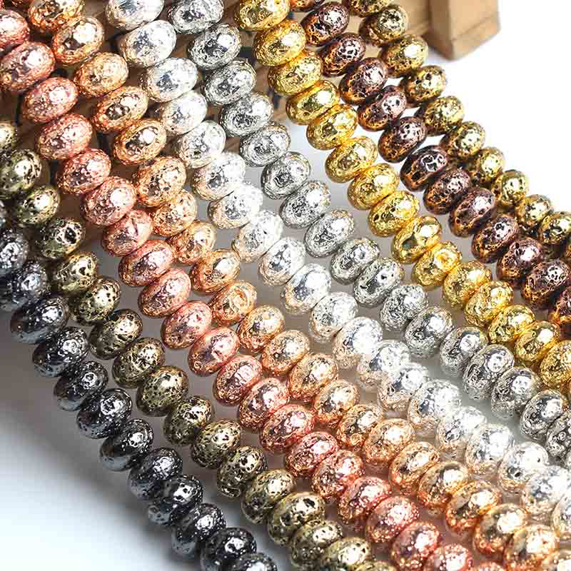 fiasrel 1bundle Natural Volcanic Stone Abacus Beads Loose Beads Spacers – Volcanic Rock Washers Wheel Beads for DIY Jewelry 