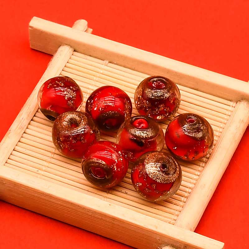 fiasrel 1bundle Ancient Glass Loose Beads with Gold-Ended Round Beads – Handmade Jewelry Components for Stringing