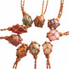 fiasrel Natural Raw Crystal Pendant Necklace – Hand-Woven Adjustable Net Cord with Polished Chunky Stone Chips