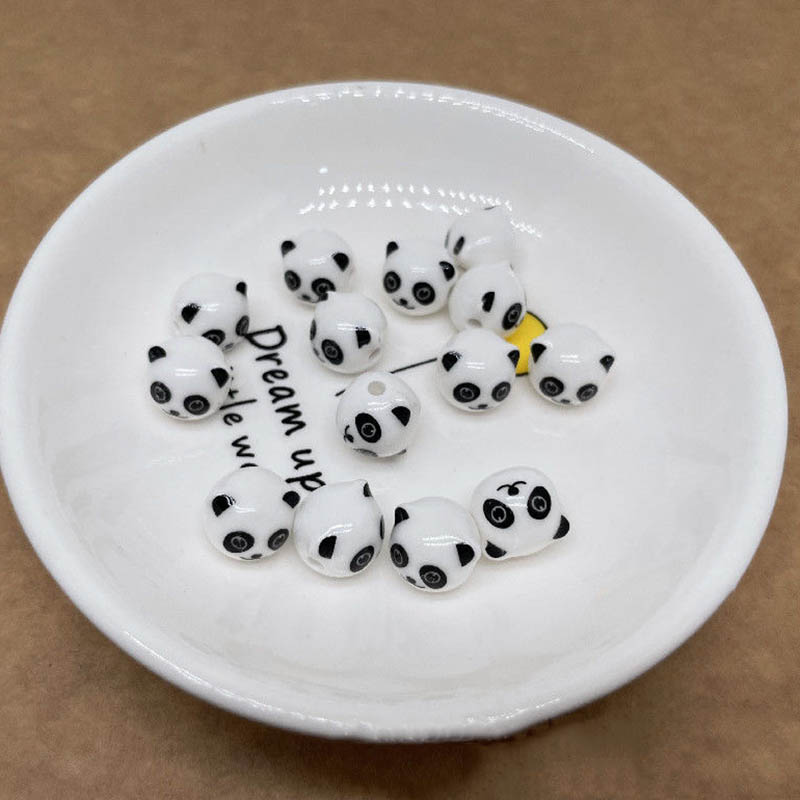 fiasrel 1bundle Hand-Painted Panda Ceramic Bead Collection Artistic Loose Beads for Creative Jewelry Weaving & DIY Accessory Design