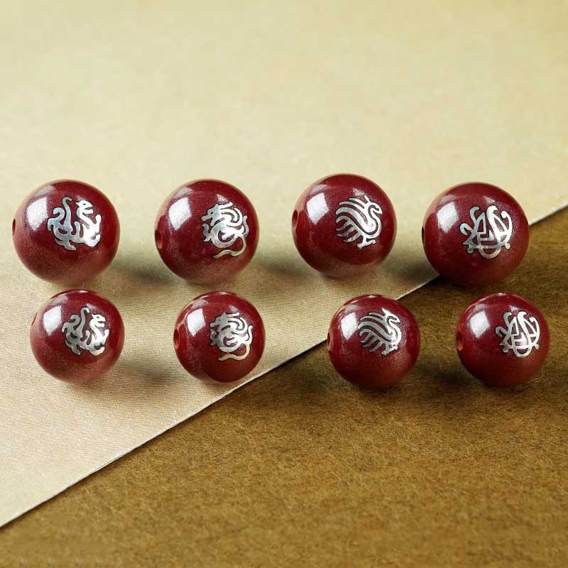 fiasrel 1bundle Cinnabar Bracelet with Silver Four Symbols - Purple-Gold Sand Inlaid Four Divine Beasts