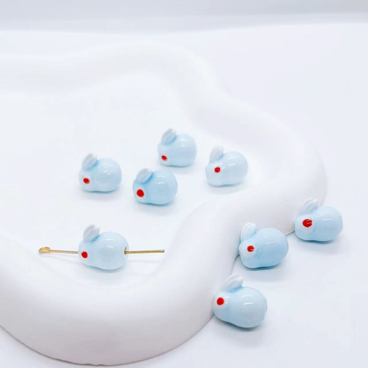 fiasrel 1bundle Jade Rabbit Glazed Ceramic Beads DIY Handmade Craft Accessories for Necklaces Bracelets Stringing and Loose Bead Decoration