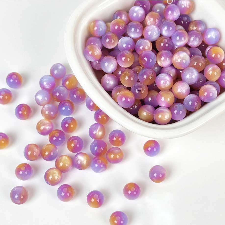 fiasrel 1bundle Iridescent Resin Straight-Hole Glossy Round Beads – DIY Loose Beads for Necklace Bracelet & Phone Charm Crafting