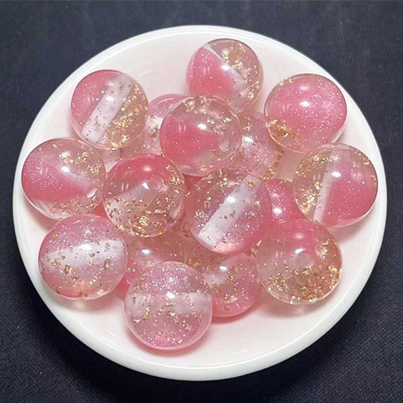 fiasrel 1bundle 16MM Resin Mermaid Iridescent Beads – Fine Glitter Starry Sky & Gold Leaf Round Beads for DIY Jewelry Making