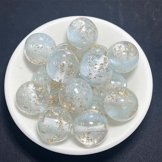 fiasrel 1bundle 16MM Resin Mermaid Iridescent Beads – Fine Glitter Starry Sky & Gold Leaf Round Beads for DIY Jewelry Making