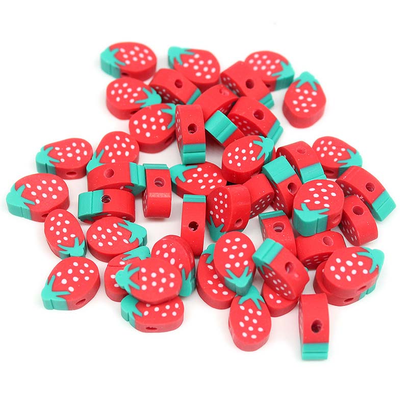Fiasrel 1000pcs 10mm Fruit soft clay beads - strawberries