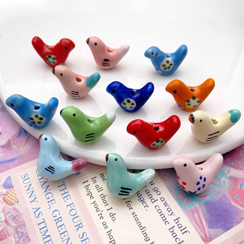 Fiasrel Cute hand-painted bird ceramic beads