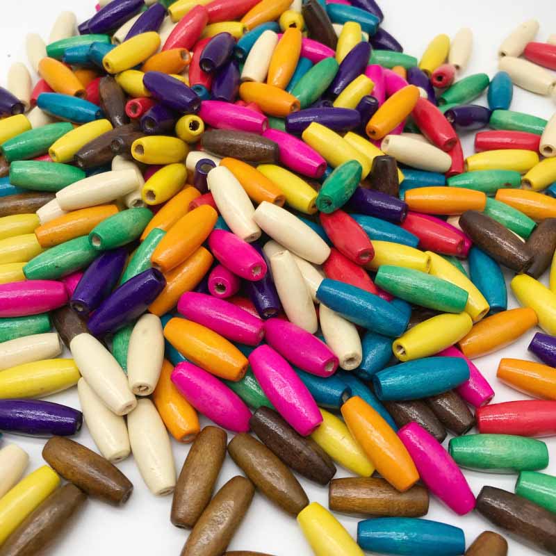 Fiasrel 23*8mm 15*7mm 50pcs Colored Oval Maple Long Row Wood Beads