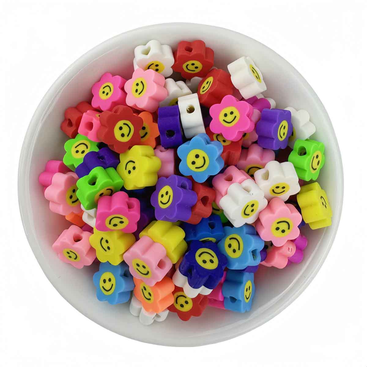 Fiasrel 10mm diy soft clay beads with mixed-color small flowers