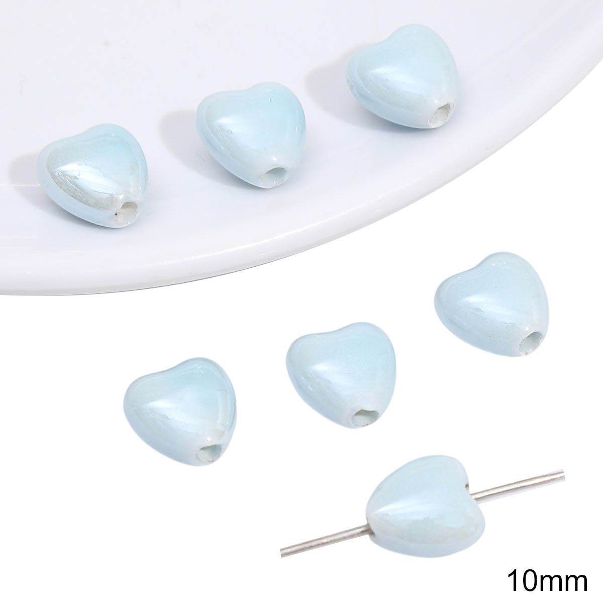 Fiasrel Blue heart-shaped ceramic beads