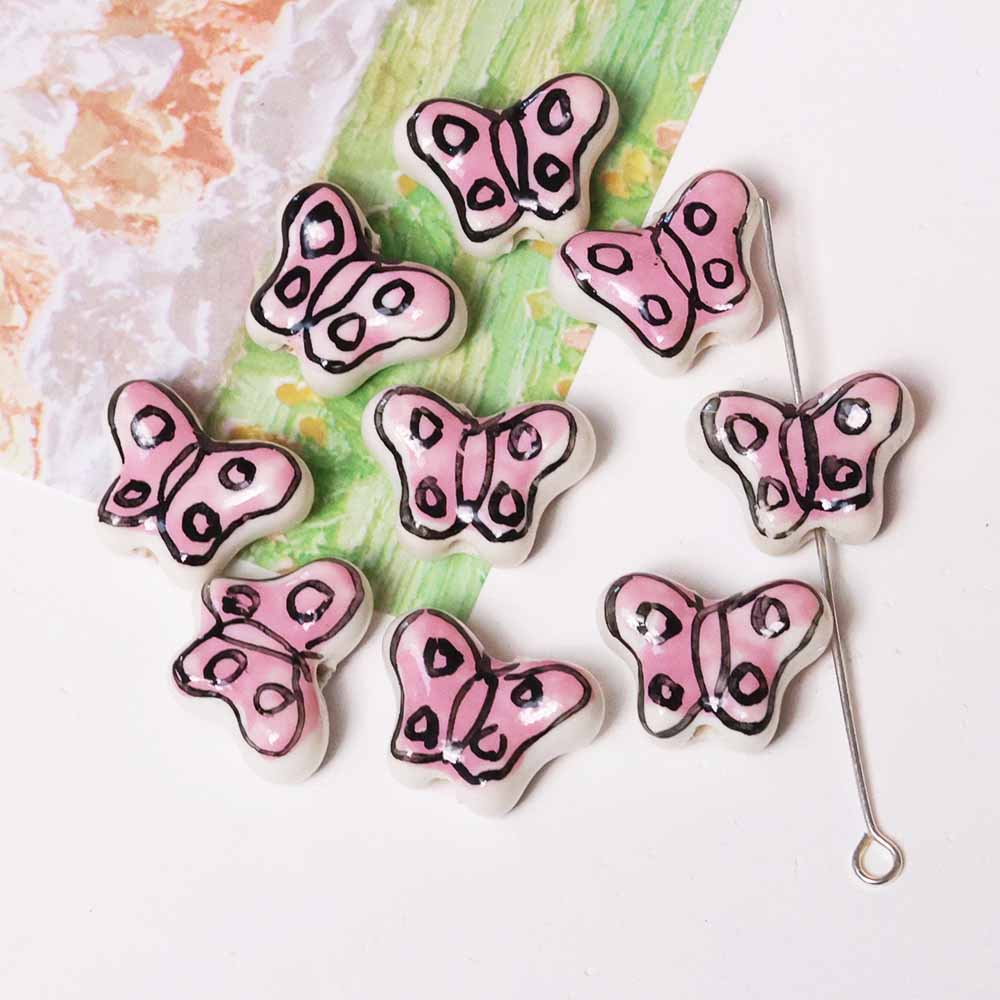 Fiasrel Red hand-painted butterfly ceramic beads
