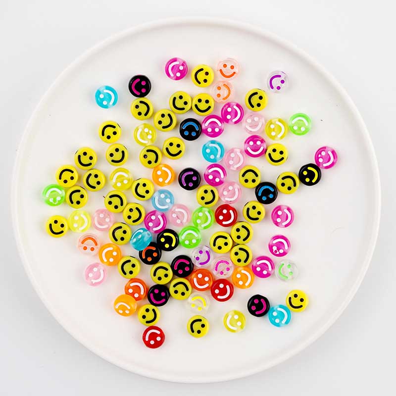 Fiasrel 10mm 100pcs Colorful flat smiley face beads