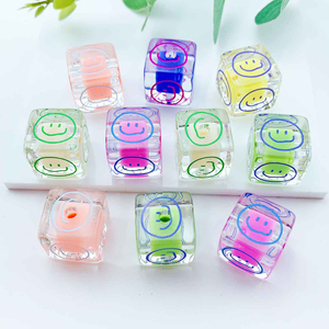 Fiasrel 16mm Transparent square smiley face beads