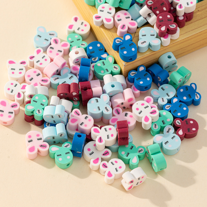 Fiasrel 200pcs Colorful little rabbit soft clay beads