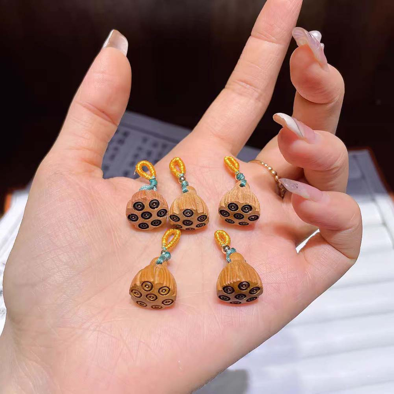 Fiasrel DIY Peach wood lotus pod pendant