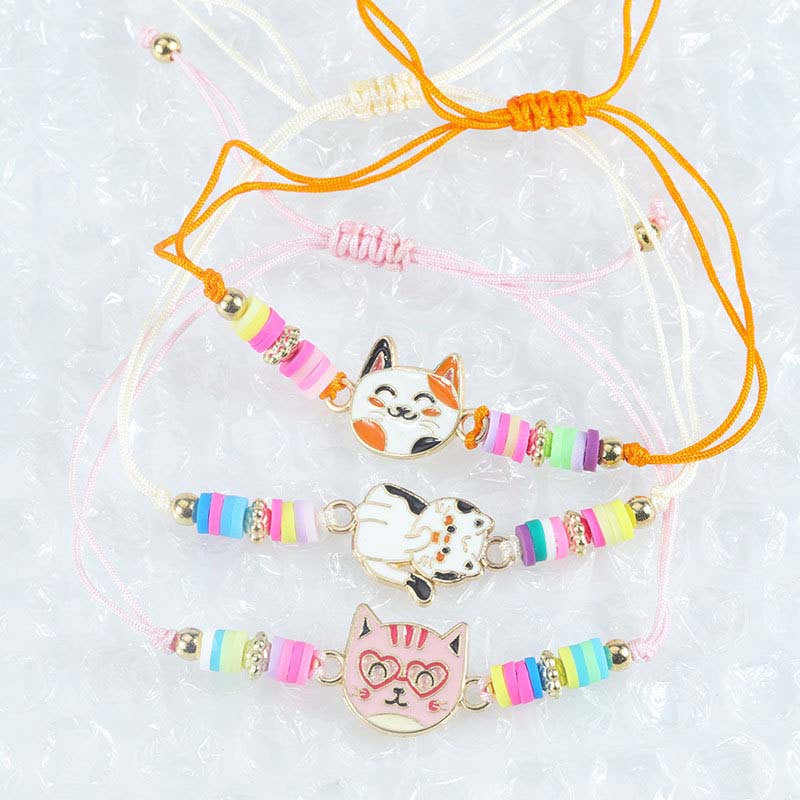 Fiasrel 2pcs Multicolored cat-shaped soft clay children's bracelet
