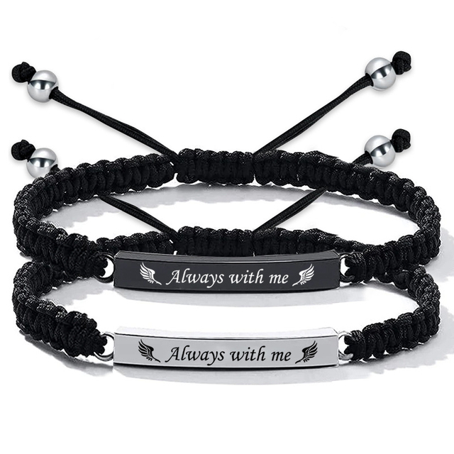 Fiasrel Fashion Jewelry Bracelets Engraving Bracelet Hand Woven Stainless Steel Keepsake Bangle Bracelet with Always with me
