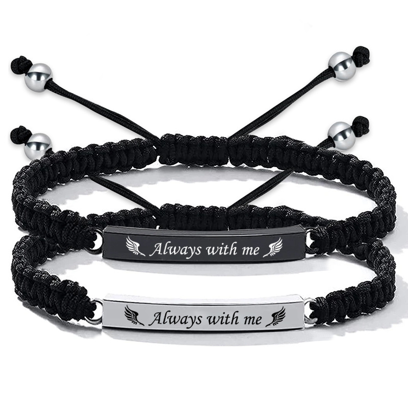Fiasrel Fashion Jewelry Bracelets Engraving Bracelet Hand Woven Stainless Steel Keepsake Bangle Bracelet with Always with me