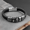 Fiasrel Retro Multi-layer Leather Supper Fiber Woven Titanium Steel Ghost Head Magnetic Bracelet
