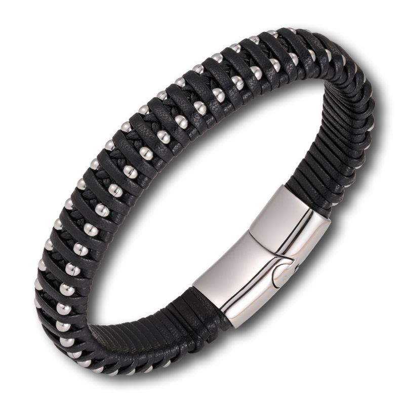 Fiasrel Vintage Charm Bracelets Stainless Steel Fancy Braided Leather Bracelet