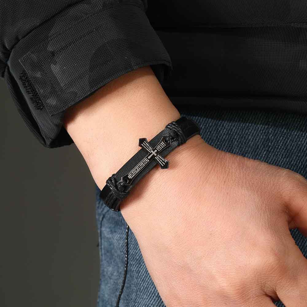 Fiasrel Mens Jewelry Scripture Cross Bracelet Jewelry Leather Woven Bracelet Couple Jewelry