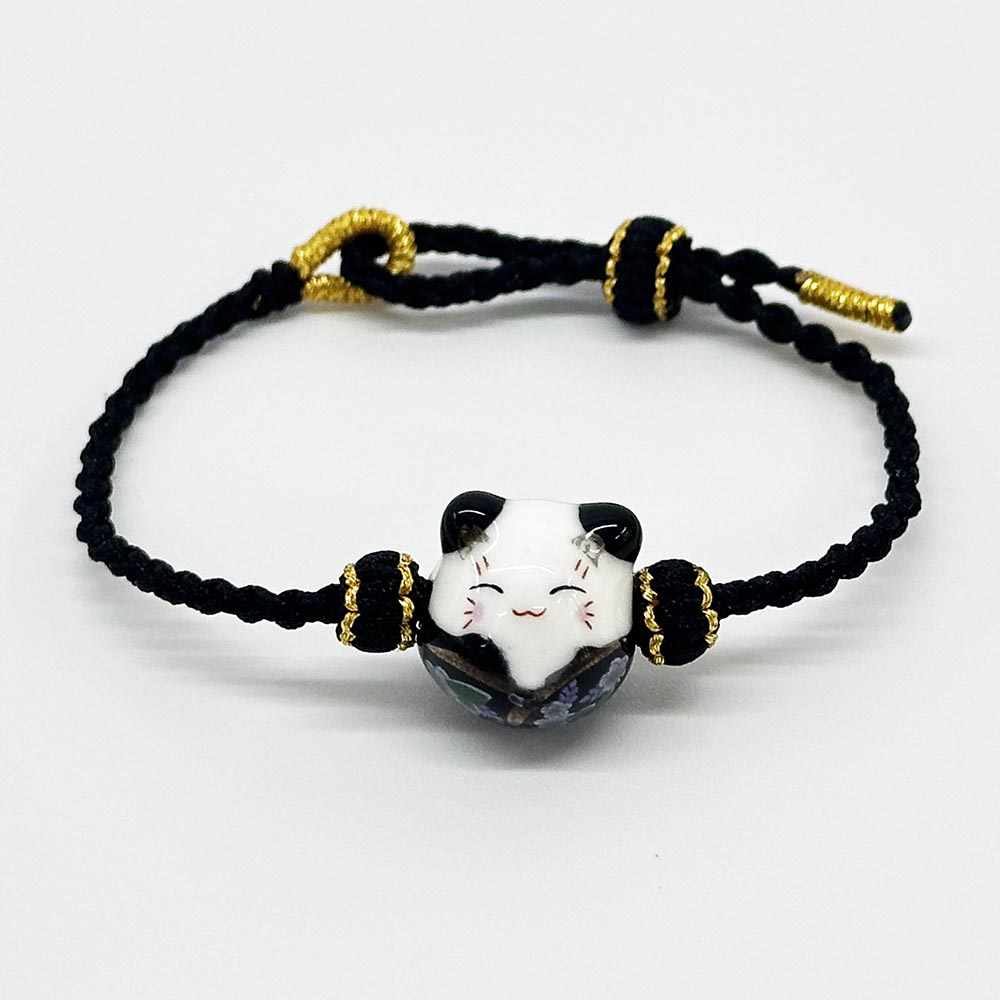 Fiasrel Lovely Colorful Lucky Cat Bracelet Simple Handmade Braid Rope Bracelet Cute Ceramic Cat Bracelet 