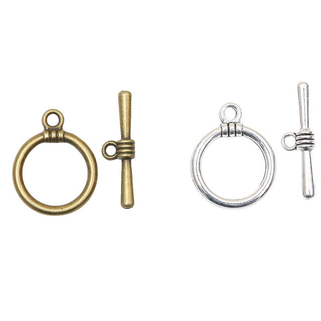Fiasrel 10pcs Antique Silver OT Clasps Faste Toggle Clasps Round Metal Clasps Hooks Jewelry Making Findings