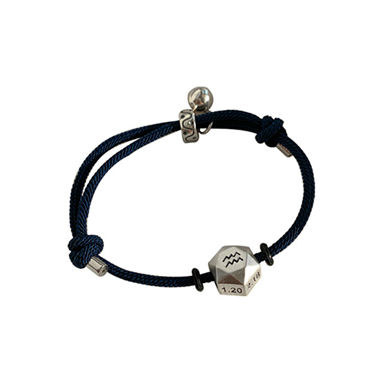 Fiasrel Zodiac Sign Bracelet Birthday Gift Lovers Retro Couple 12 Zodiac Rope Bracelet