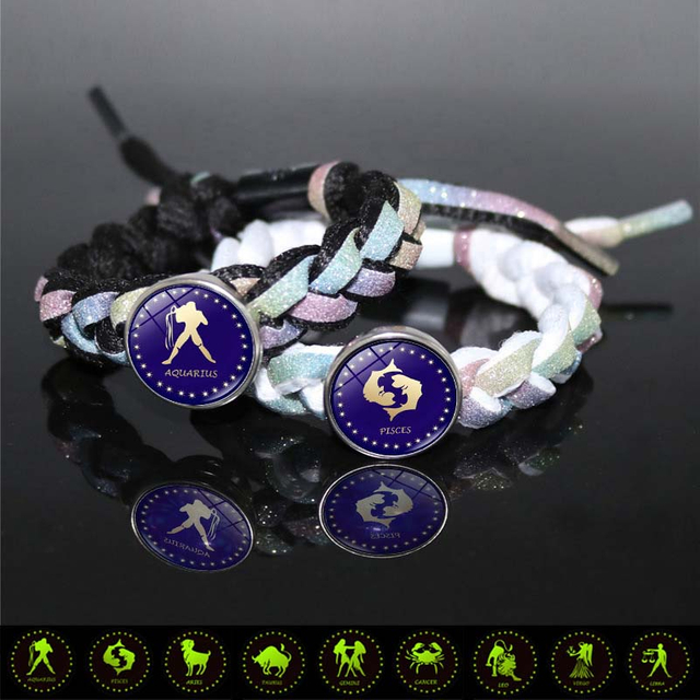 Fiasrel Twelve Constellation Bracelet Multi-Layered Luminous Reflective Alloy Bracelets