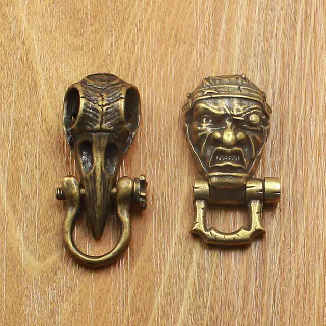 Fiasrel Brass EDC Bird Head Skull Keychain DIY Accessories Paracord Bead Retro Brass DIY Keychain Clasps