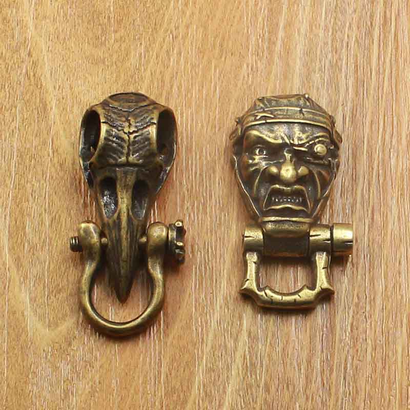 Fiasrel Brass EDC Bird Head Skull Keychain DIY Accessories Paracord Bead Retro Brass DIY Keychain Clasps