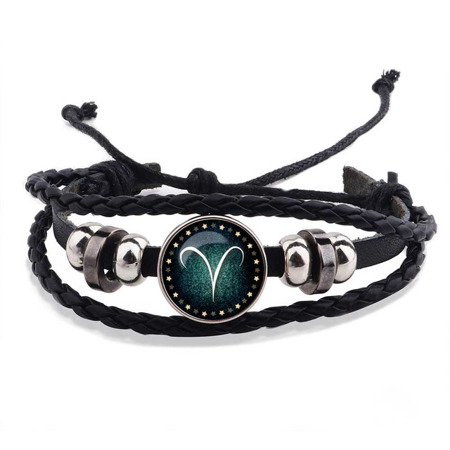 Fiasrel Handmade Beaded DIY Zodiac Bracelet Adjustable 12 Constellations Leather Bracelet