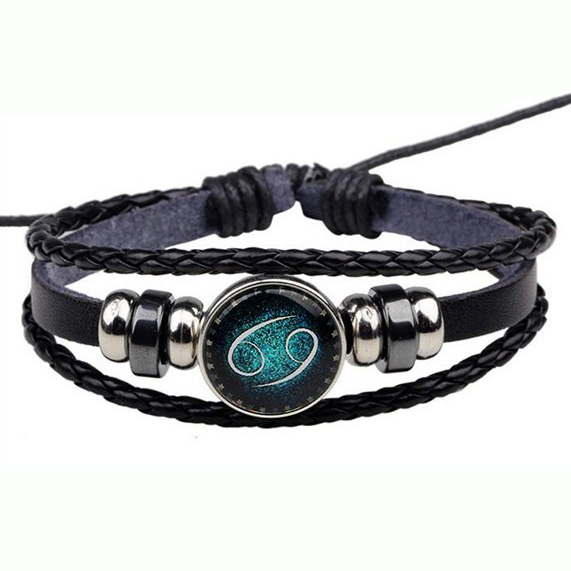 Fiasrel Handmade Beaded DIY Zodiac Bracelet Adjustable 12 Constellations Leather Bracelet