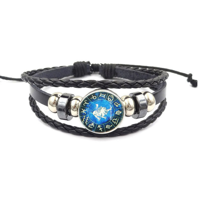Fiasrel 12 Zodiac Bracelet Constellations Bracelets Handmade Charm Leather Bracelet