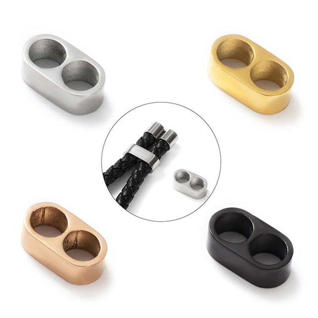 Fiasrel 5pcs Stainless Steel Bracelet Slide Charms with Double Hole 13.5 * 7.5mm